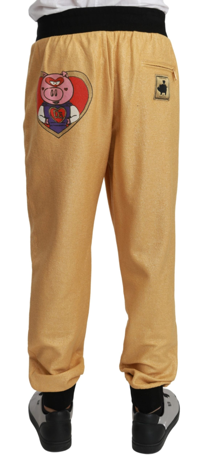 Shop Dolce & Gabbana Gold Year Of The Pig Cotton Mens Men's Pants
