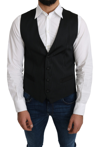 Dolce & Gabbana Blue Waistcoat Formal Stretch Wool Vest In Gray