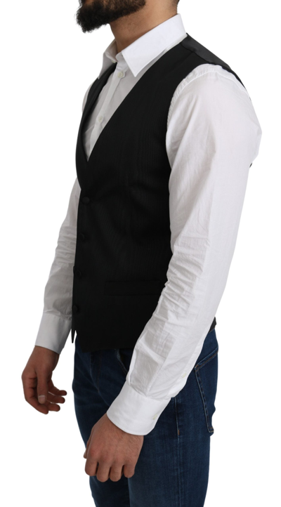 Dolce & Gabbana Blue Waistcoat Formal Stretch Wool Vest In Gray