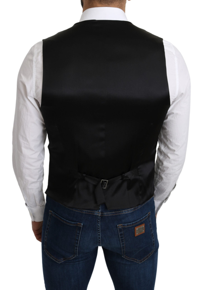 Dolce & Gabbana Blue Waistcoat Formal Stretch Wool Vest In Gray