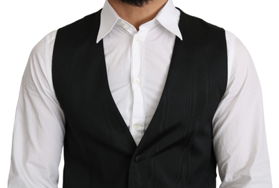 Dolce & Gabbana Blue Waistcoat Formal Stretch Wool Vest In Gray