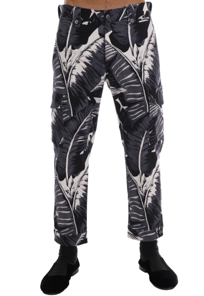 Shop Dolce & Gabbana Gray Banana Leaf Cotton Men's Pants In Black