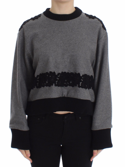 Shop Dolce & Gabbana Gray Black Lace Wool Cashmere Women's Sweater