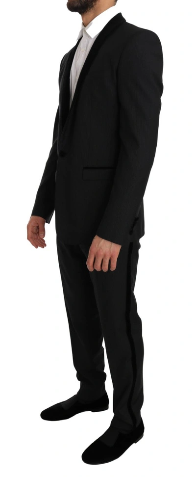 Shop Dolce & Gabbana Gray Black Tuxedo Gold Slim Fit Smoking Men's Suit