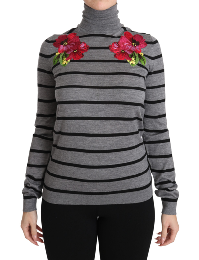 Shop Dolce & Gabbana Gray Cashmere Silk Turtleneck Women's Sweater In Black And Gray