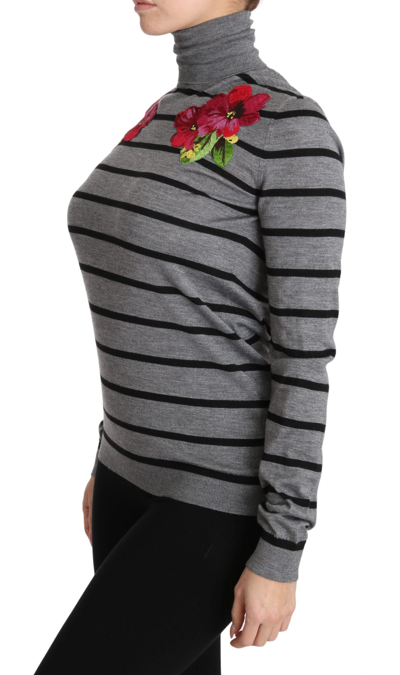 Shop Dolce & Gabbana Gray Cashmere Silk Turtleneck Women's Sweater In Black And Gray