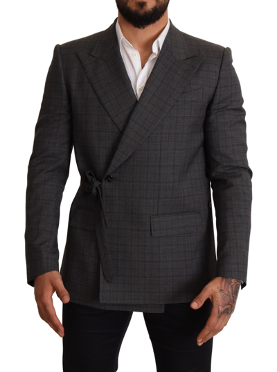 Shop Dolce & Gabbana Chic Gray Check Martini Slim Fit Double-breasted Men's Blazer