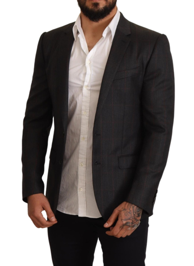 Dolce & Gabbana Gray Check Wool Slim Fit Blazer Jacket In Gray