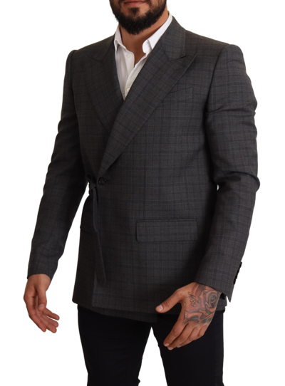 Shop Dolce & Gabbana Chic Gray Check Martini Slim Fit Double-breasted Men's Blazer