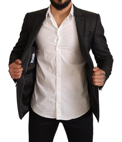 Dolce & Gabbana Gray Check Wool Slim Fit Blazer Jacket In Gray