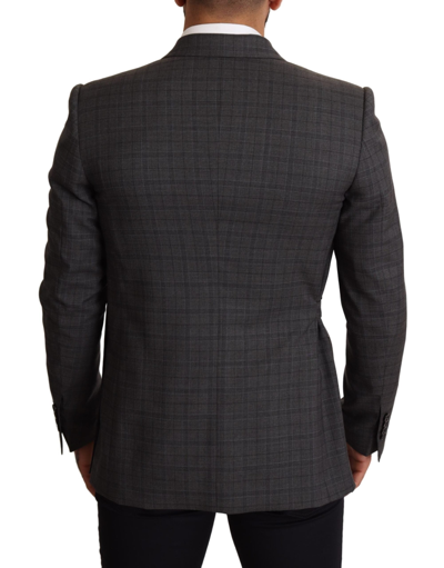 Shop Dolce & Gabbana Chic Gray Check Martini Slim Fit Double-breasted Men's Blazer