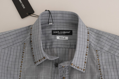 Shop Dolce & Gabbana Gray Check Gold Cotton Slim Fit Men's Shirt