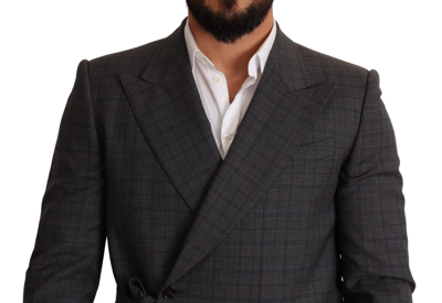 Shop Dolce & Gabbana Chic Gray Check Martini Slim Fit Double-breasted Men's Blazer