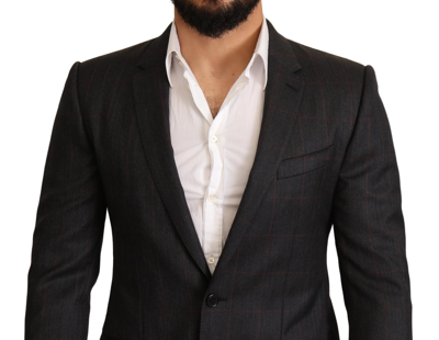 Dolce & Gabbana Gray Check Wool Slim Fit Blazer Jacket In Gray