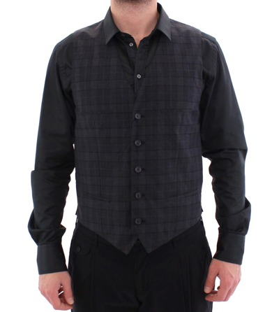 Shop Dolce & Gabbana Gray Checkered Formal Dress Vest Men's Gilet