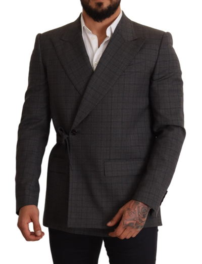 Shop Dolce & Gabbana Chic Gray Check Martini Slim Fit Double-breasted Men's Blazer