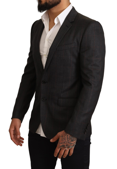 Dolce & Gabbana Gray Check Wool Slim Fit Blazer Jacket In Gray