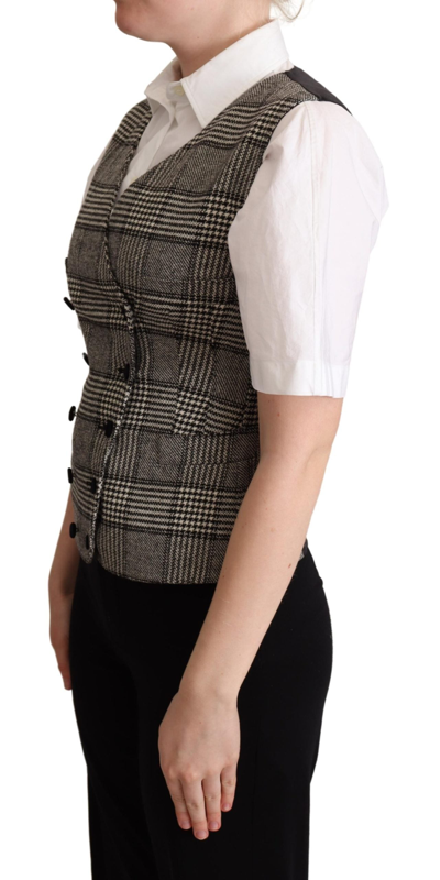 Shop Dolce & Gabbana Elegant Checkered Gray Silk Blend Women's Vest