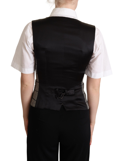 Shop Dolce & Gabbana Elegant Checkered Gray Silk Blend Women's Vest