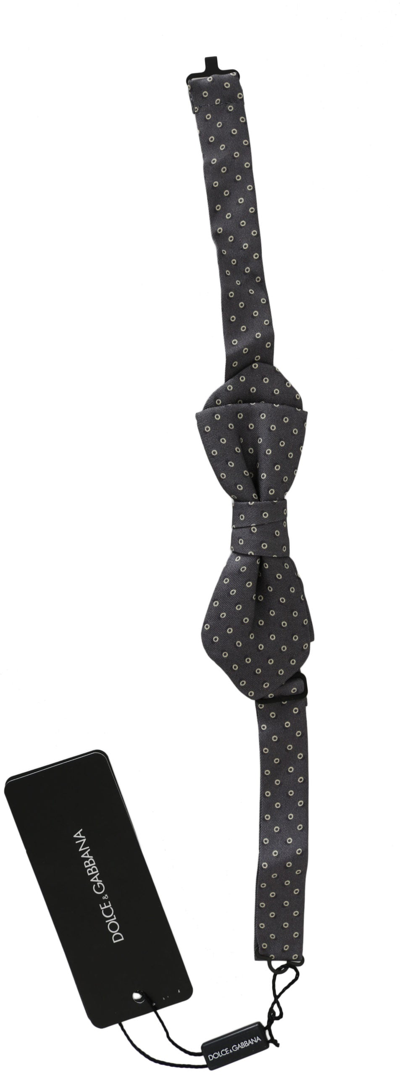 Shop Dolce & Gabbana Elegant Silk Gray Circle Pattern Bow Men's Tie