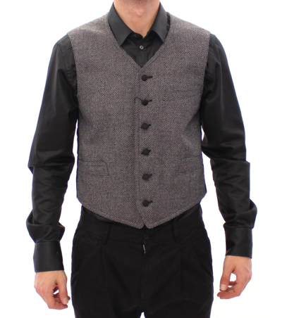 Shop Dolce & Gabbana Gray Cotton Blend Logo Vest Gilet Men's Weste