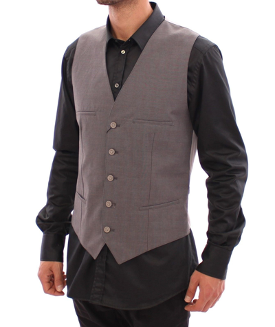 Shop Dolce & Gabbana Gray Cotton Slim Fit Button Front Dress Men's Vest