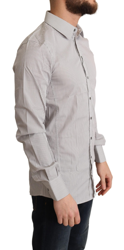 Shop Dolce & Gabbana Elegant Gray Striped Slim Fit Dress Men's Shirt