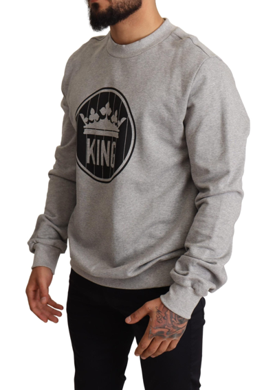 Shop Dolce & Gabbana Gray Crown King Print Cotton Men's Sweater