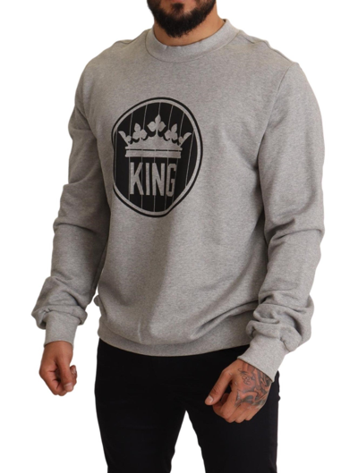 Shop Dolce & Gabbana Gray Crown King Print Cotton Men's Sweater