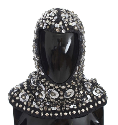 Shop Dolce & Gabbana Gray Crystal Sequin Hood Scarf Women's Hat