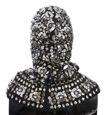 Shop Dolce & Gabbana Gray Crystal Sequin Hood Scarf Women's Hat