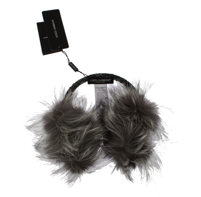 Shop Dolce & Gabbana Gray Fox Fur Crystal Ear Women's Muffs