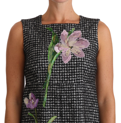 Shop Dolce & Gabbana Gray Houndstooth Floral Appliqué Shift Mini Women's Dress