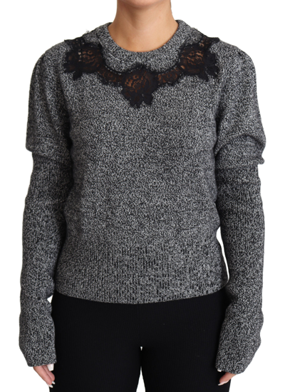 Shop Dolce & Gabbana Gray Lace Trimmed Pullover Cashmere Women's Sweater