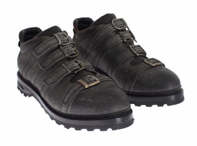 Shop Dolce & Gabbana Gray Leather Ankle Strap Shoes Men's Boots