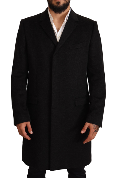 Shop Dolce & Gabbana Gray Long Cashmere Coat Men's Jacket
