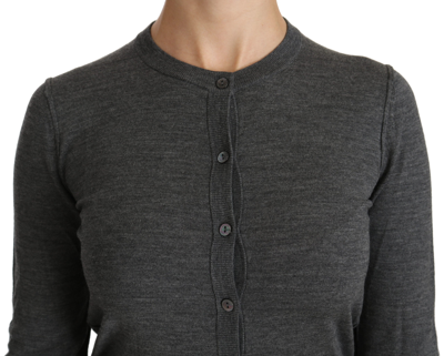 Shop Dolce & Gabbana Elegant Virgin Wool Crew Neck Women's Cardigan In Gray