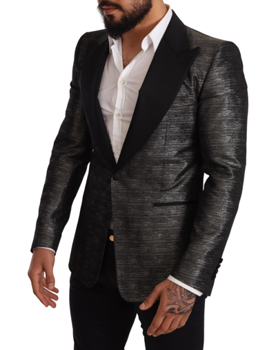 Shop Dolce & Gabbana Metallic Gray Jacquard Slim Fit Men's Blazer
