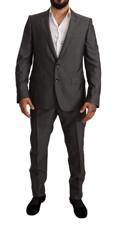 Shop Dolce & Gabbana Gray Metallic Martini Slim Fit Set Men's Suit
