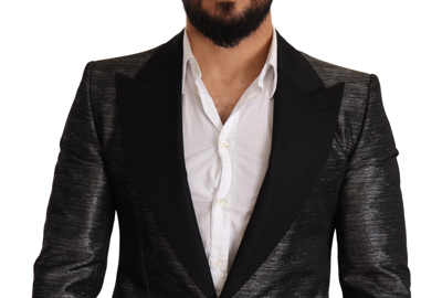Shop Dolce & Gabbana Metallic Gray Jacquard Slim Fit Men's Blazer