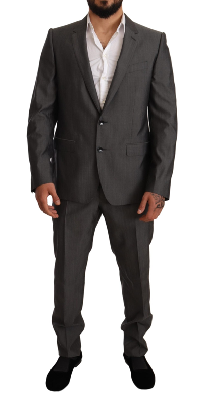 Shop Dolce & Gabbana Gray Metallic Martini Slim Fit Set Men's Suit