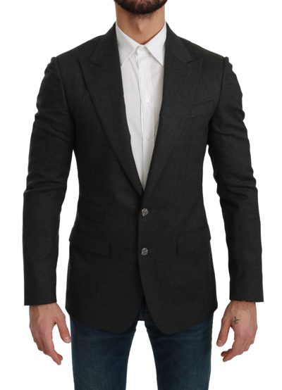 Dolce & Gabbana Black Single Breasted Formal Wool Blazer In Gray
