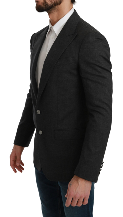 Dolce & Gabbana Black Single Breasted Formal Wool Blazer In Gray