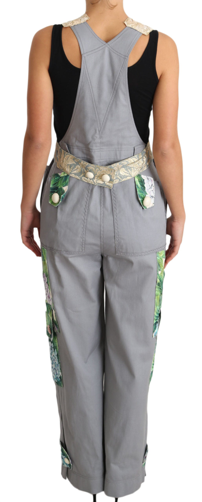 Shop Dolce & Gabbana Exquisite Floral Embellished Denim Women's Overalls In Gray