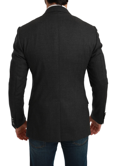Dolce & Gabbana Black Single Breasted Formal Wool Blazer In Gray