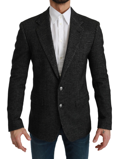 Shop Dolce & Gabbana Gray Plaid Check Slim Fit Jacket Men's Blazer