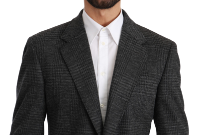 Shop Dolce & Gabbana Elegant Gray Plaid Virgin Wool Men's Blazer