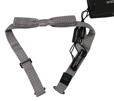 Dolce & Gabbana Gray Polka Dot Mens Necktie Papillon Bow Tie In Gray