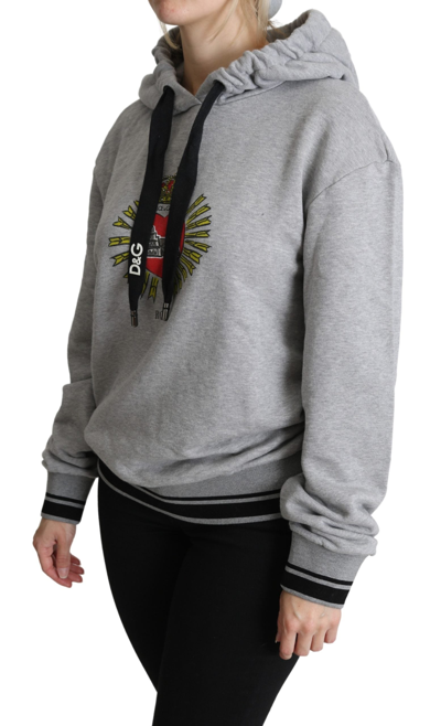 Dolce & Gabbana Gray Printed Hooded Exclusive Logo Sweater In Gray