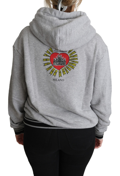 Dolce & Gabbana Gray Printed Hooded Exclusive Logo Sweater In Gray